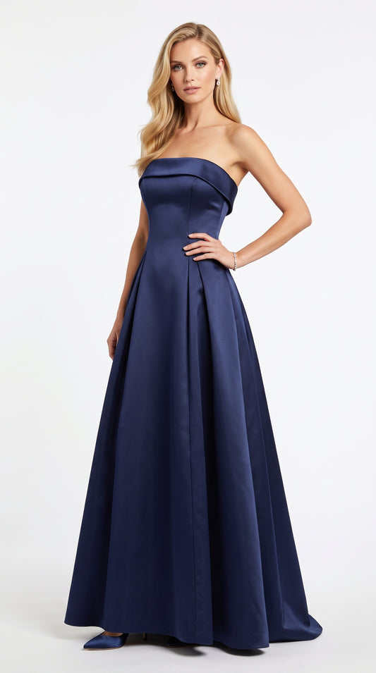Schulterfreies Langes Abendkleid aus Satin E367