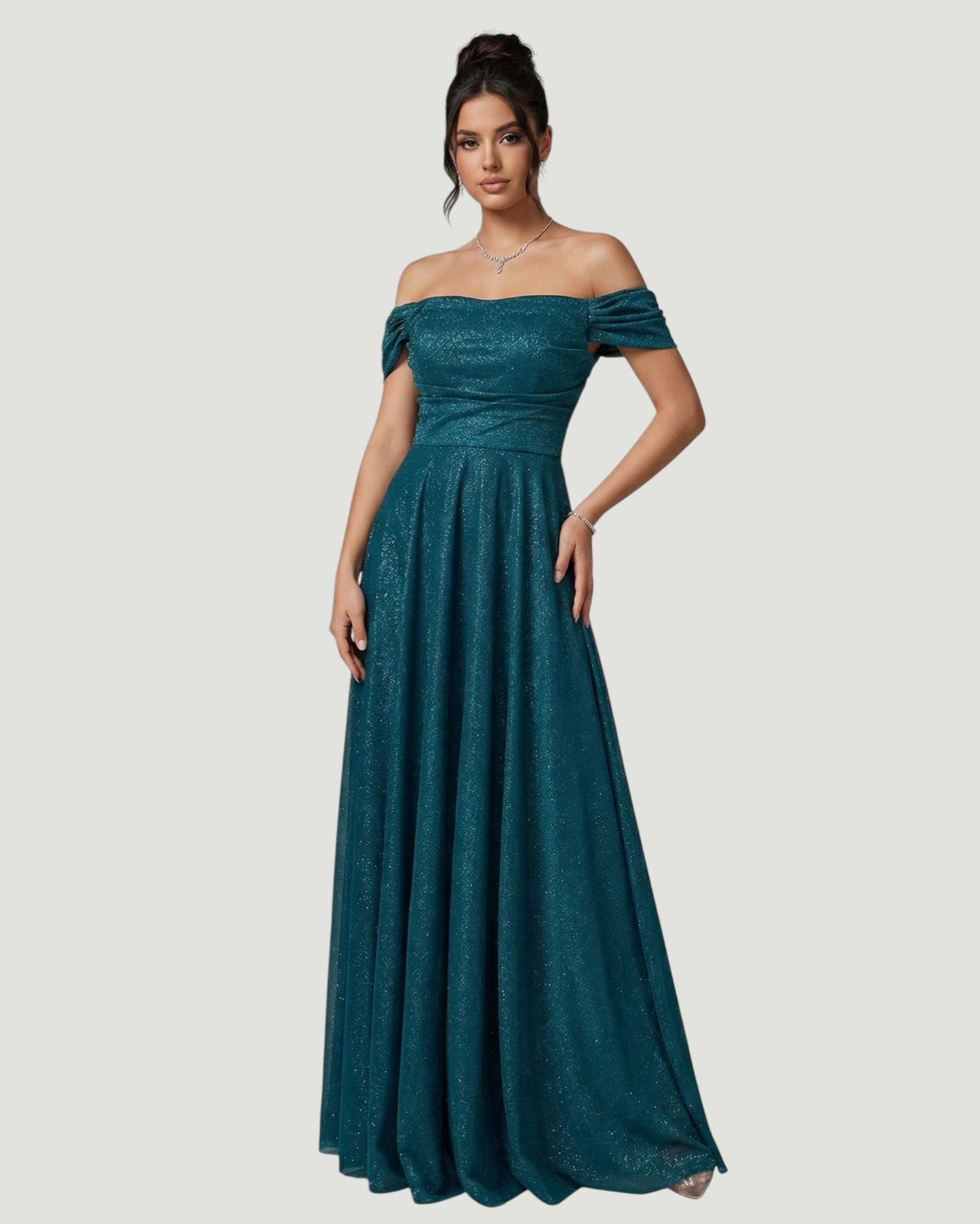 Schulterfreies Glitzer-Abendkleid - E298