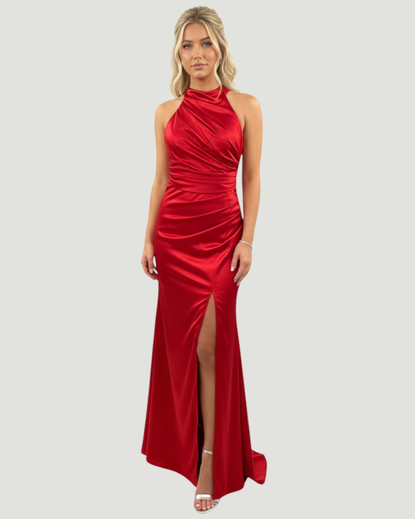 Drapiertes Satin-Kleid mit Neckholder - E277