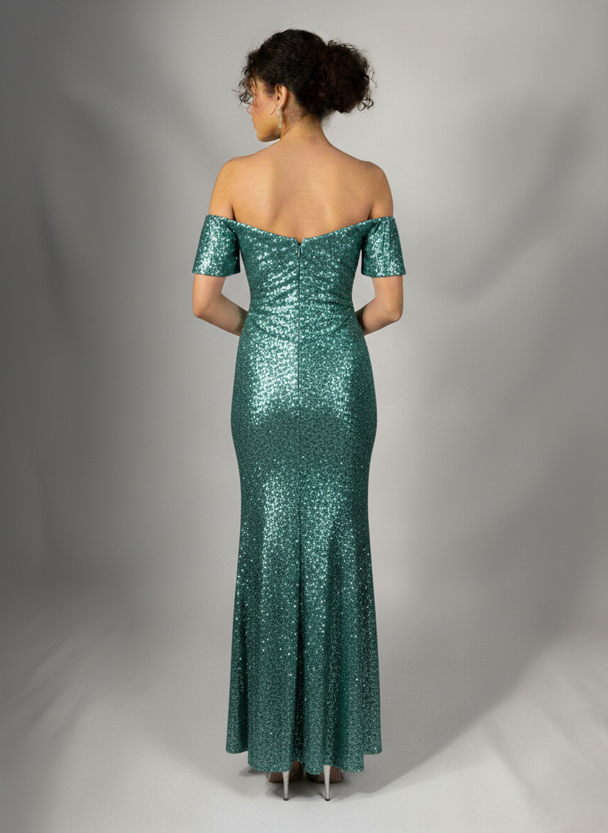 Langes Glänzendes Abendkleid mit Schlitz E354