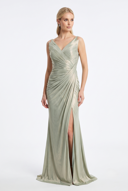 Metallic-Abendkleid mit Drapierung e391