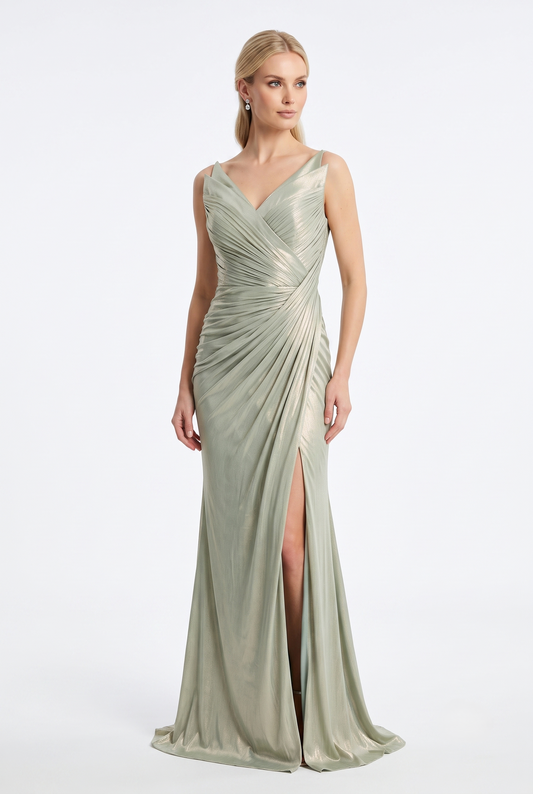 Metallic-Abendkleid mit Drapierung e391