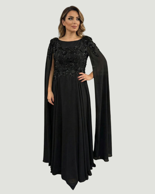 Elegantes Abendkleid mit Pailletten und Cape-Ärmeln E292