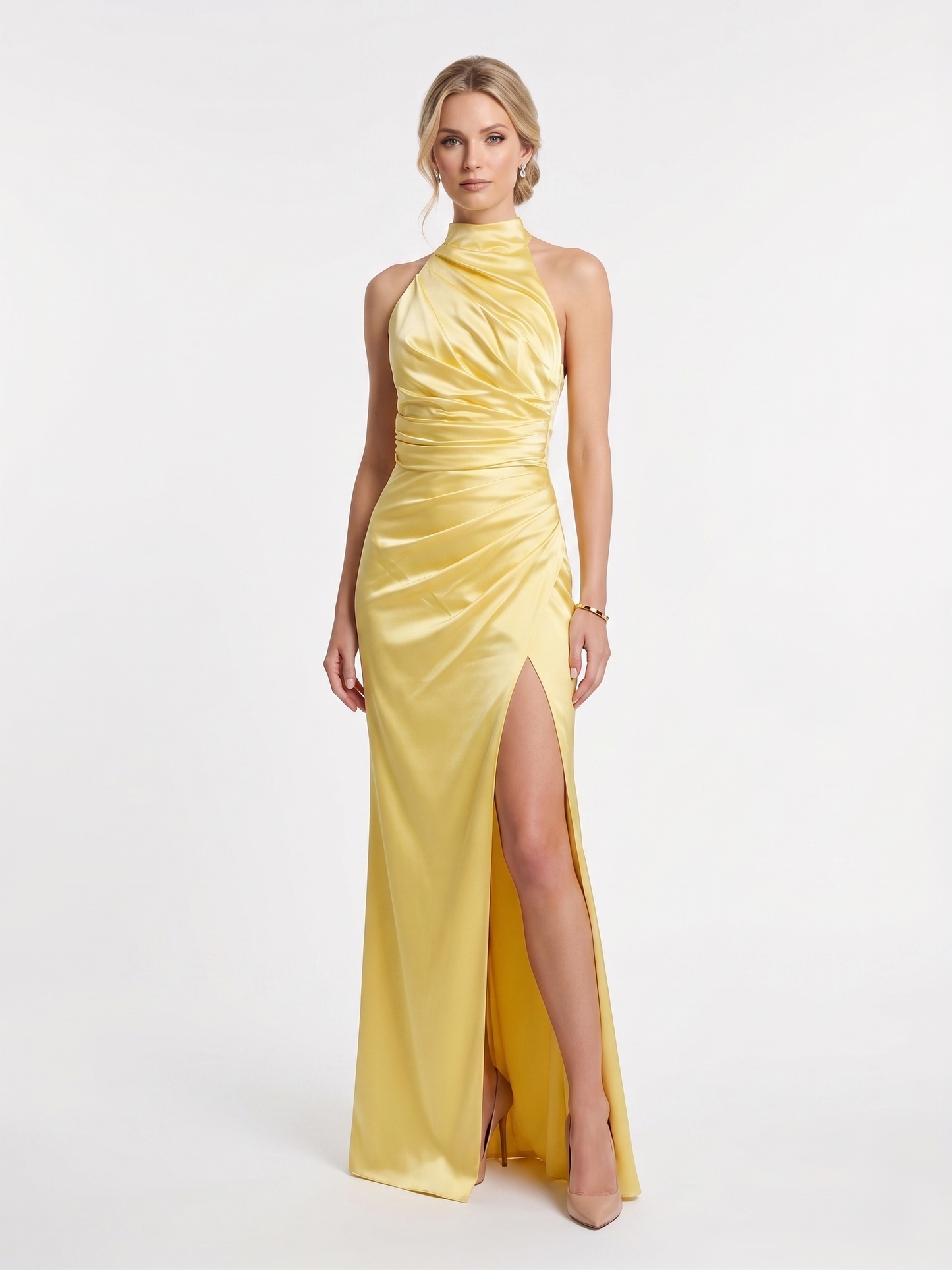 Drapiertes Satin-Kleid mit Neckholder - E277