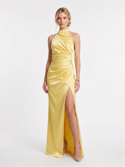 Drapiertes Satin-Kleid mit Neckholder - E277