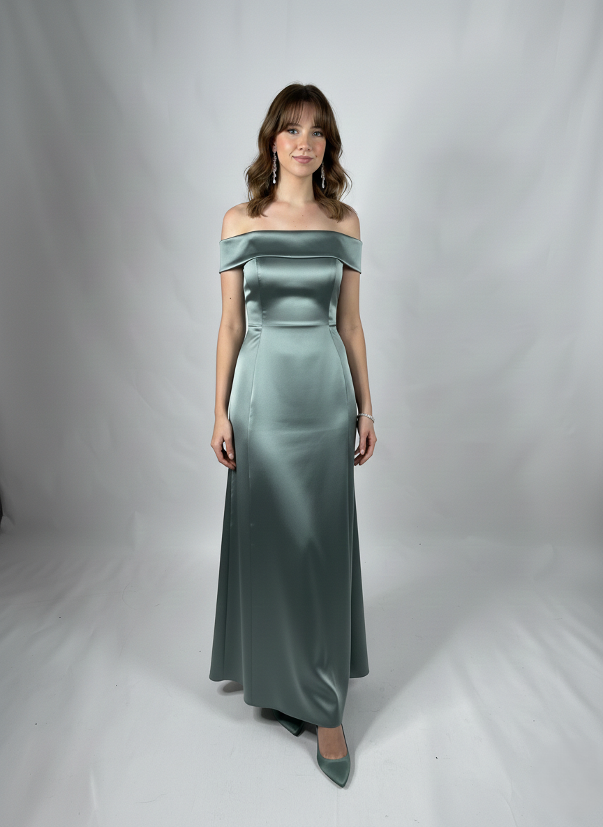 Schulterfreies Langes Abendkleid aus Satin E367