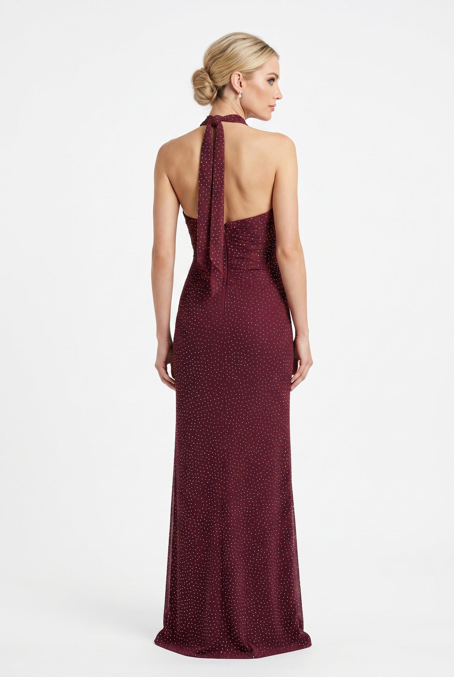 Elegantes Neckholder-Abendkleid mit Drapierung in Mintgrün Beschreibung: e410