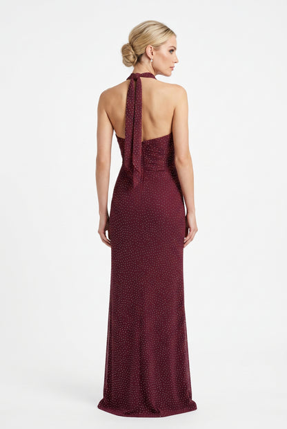 Elegantes Neckholder-Abendkleid mit Drapierung in Mintgrün Beschreibung: e410