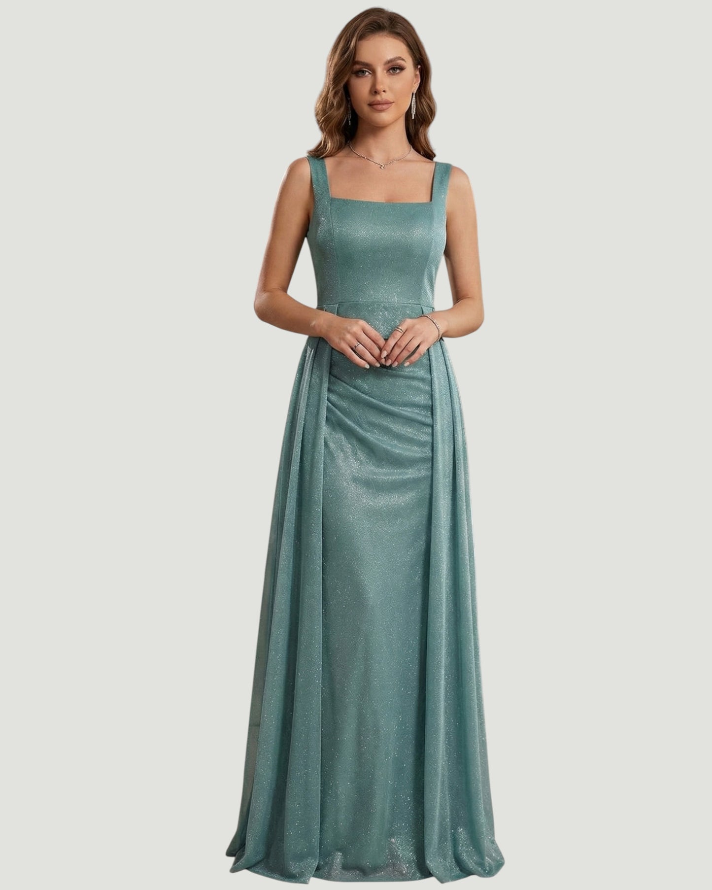 Schimmerndes Abendkleid mit Eckigem Ausschnitt - E295