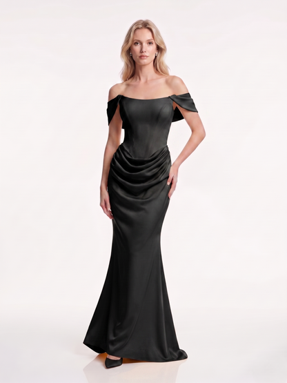 Schulterfreies Abendkleid mit Drapierung e385