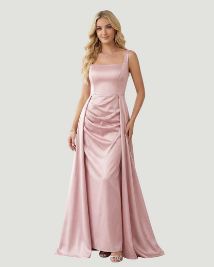 Elegantes Satin-Abendkleid mit eckigem Ausschnitt - E291