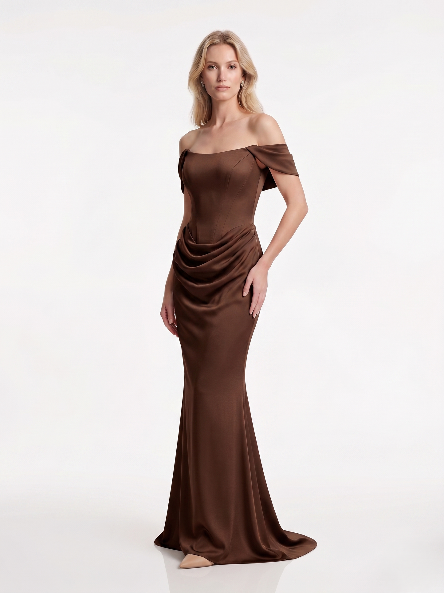 Schulterfreies Abendkleid mit Drapierung e385
