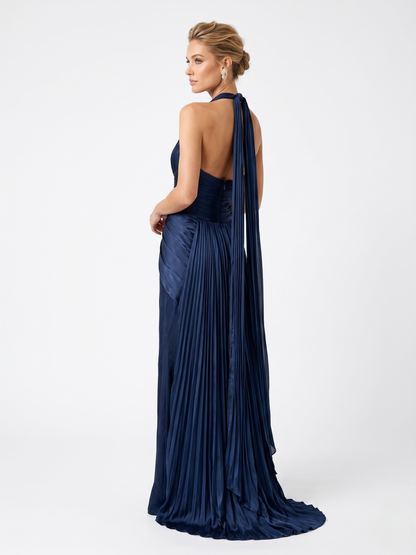 Drapiertes Corsagen-Abendkleid mit hohem Schlitz e394