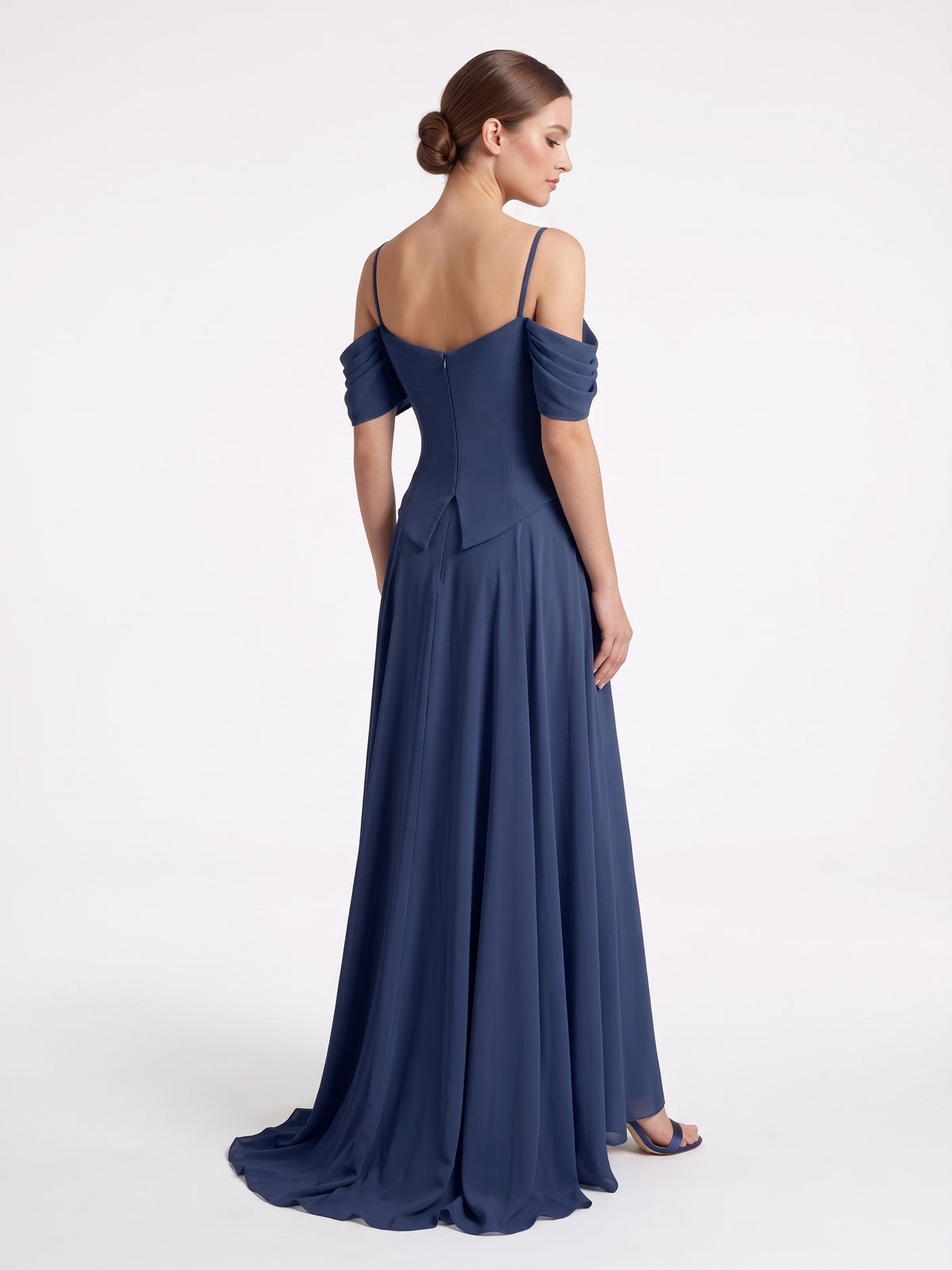 Elegantes fließendes Korsett-Abendkleid in Hellblau Beschreibung: e411