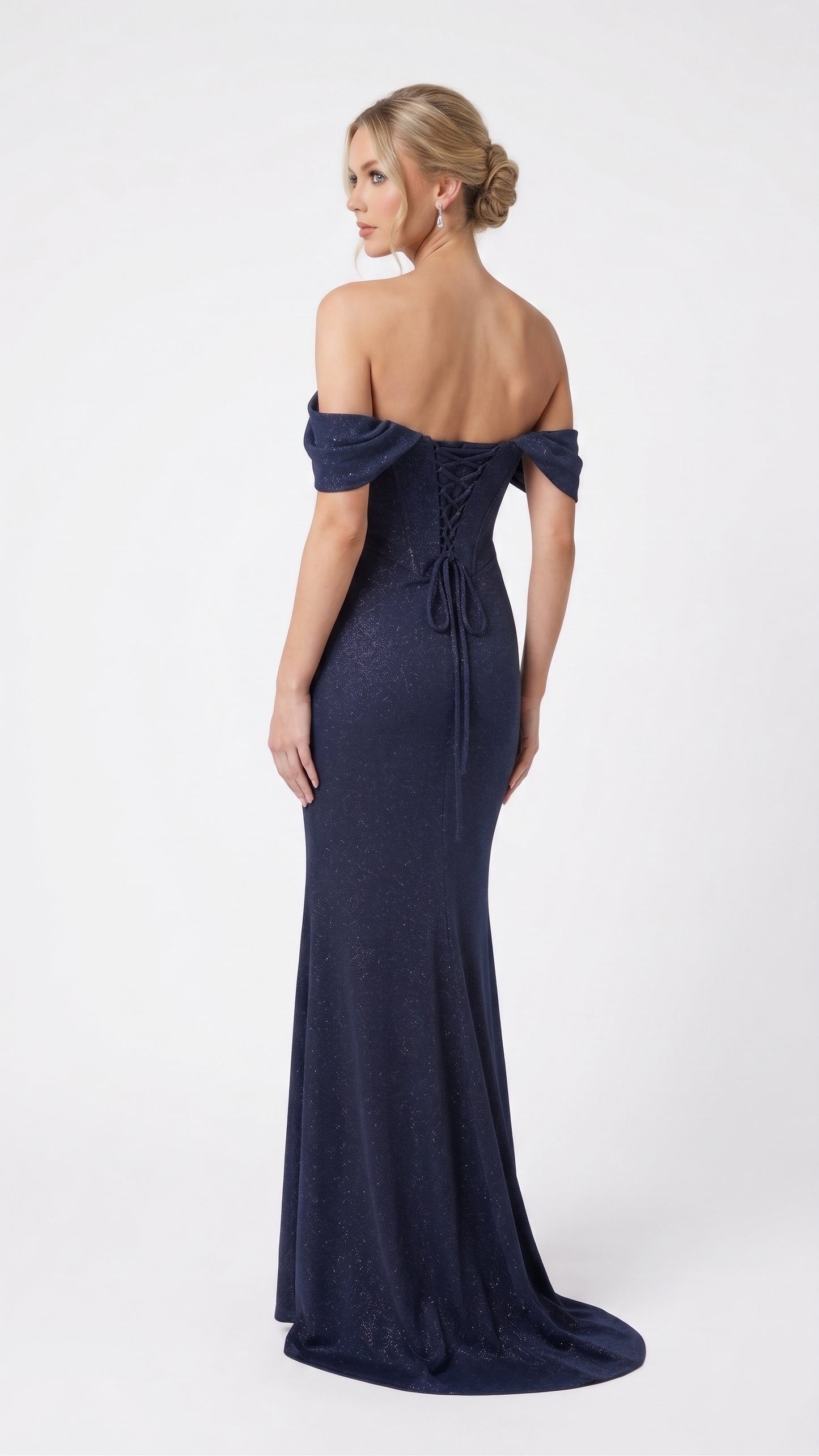 Schulterfreies Korsett-Abendkleid mit Drapierung in Roségold Beschreibung: e408