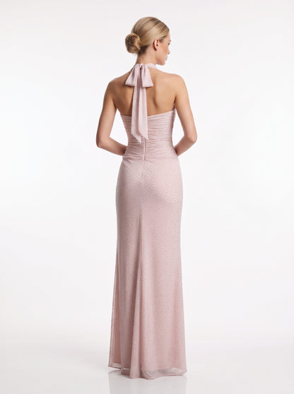 Elegantes Neckholder-Abendkleid mit Drapierung in Mintgrün Beschreibung: e410