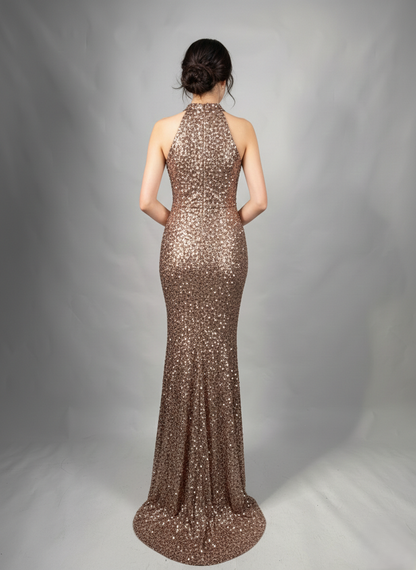 Langes Pailletten-Abendkleid mit Schlitz&nbsp; E343