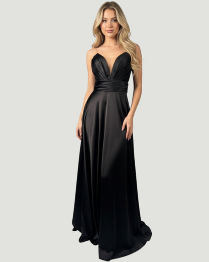 Elegantes Satin-Abendkleid mit V-Ausschnitt E293