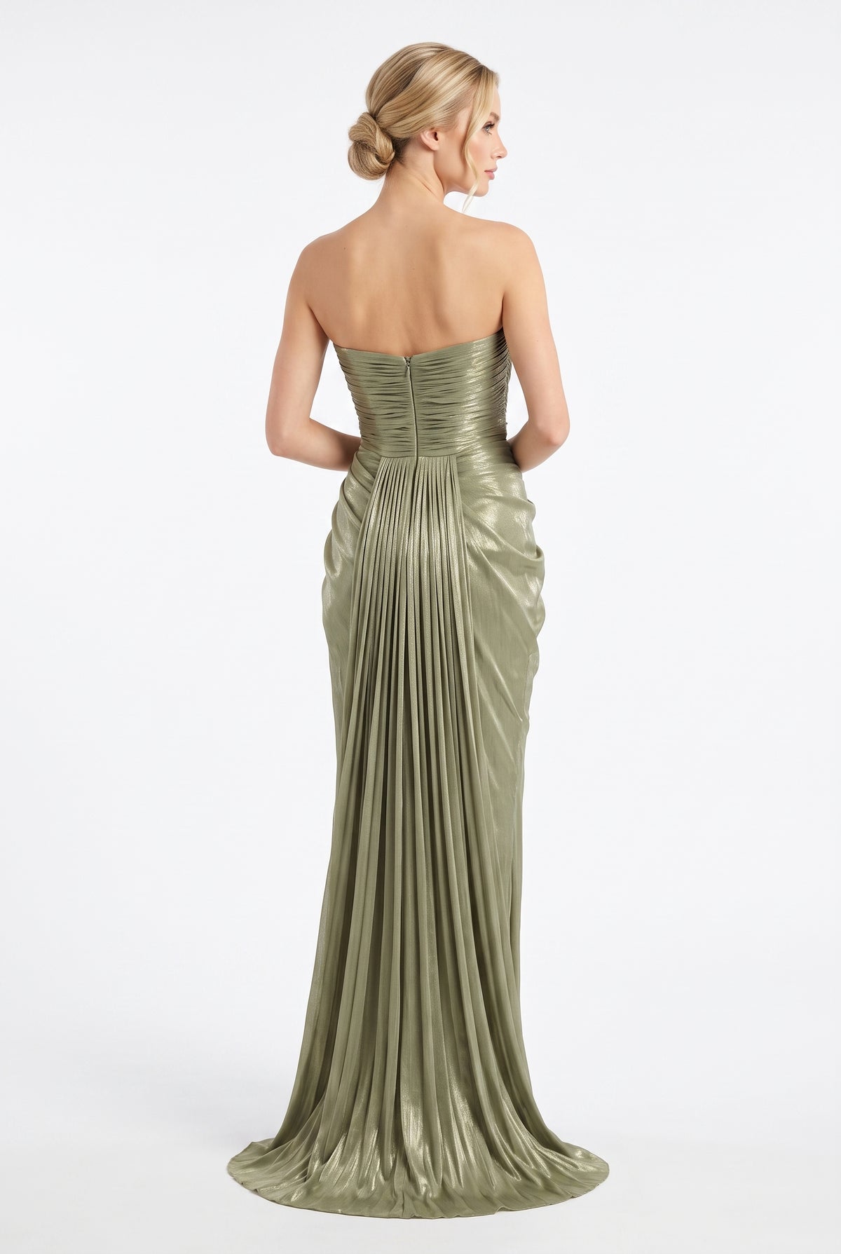 Drapiertes Corsagen-Abendkleid mit hohem Schlitz e394