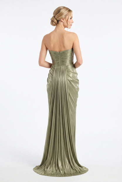 Drapiertes Corsagen-Abendkleid mit hohem Schlitz e394