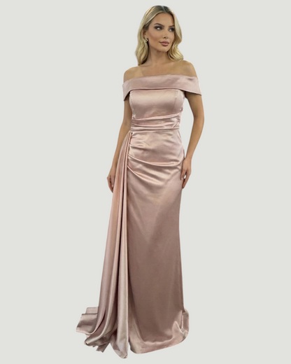 Elegantes Schulterfreies Satin-Abendkleid - E266