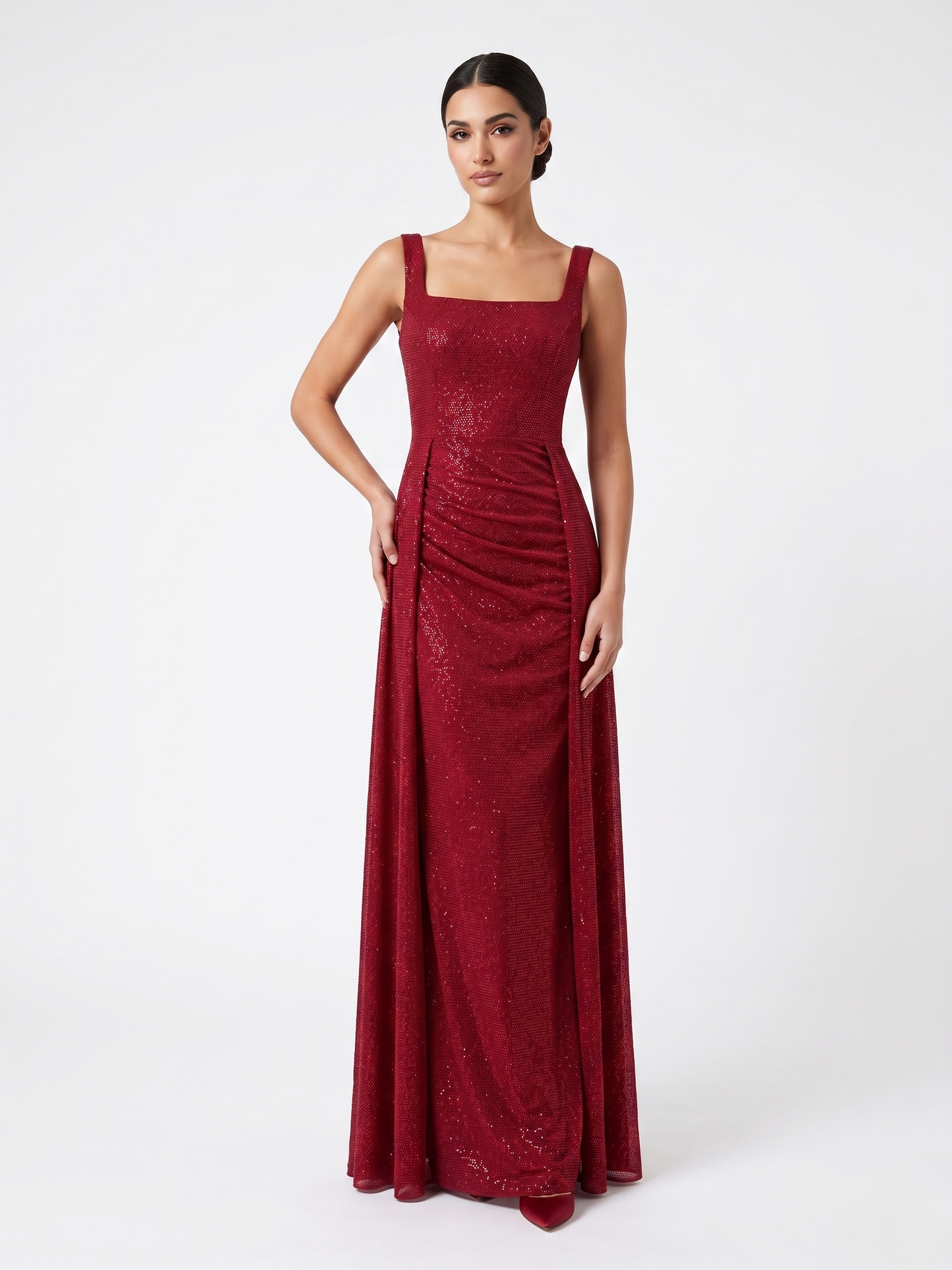 Schimmerndes Abendkleid mit Eckigem Ausschnitt - E295