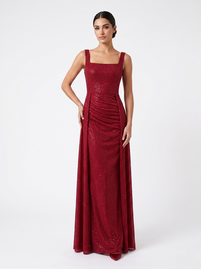 Schimmerndes Abendkleid mit Eckigem Ausschnitt - E295