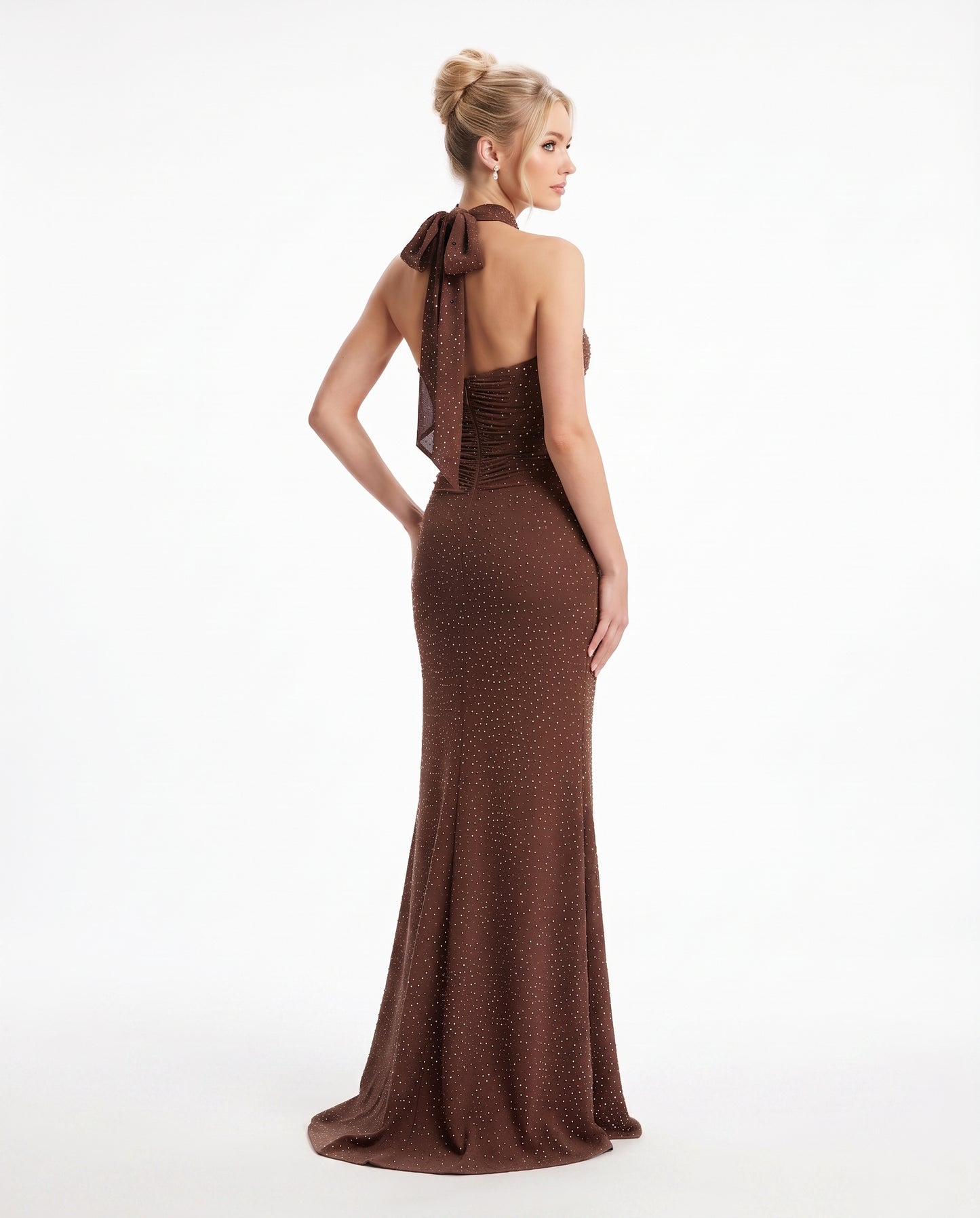 Elegantes Neckholder-Abendkleid mit Drapierung in Mintgrün Beschreibung: e410