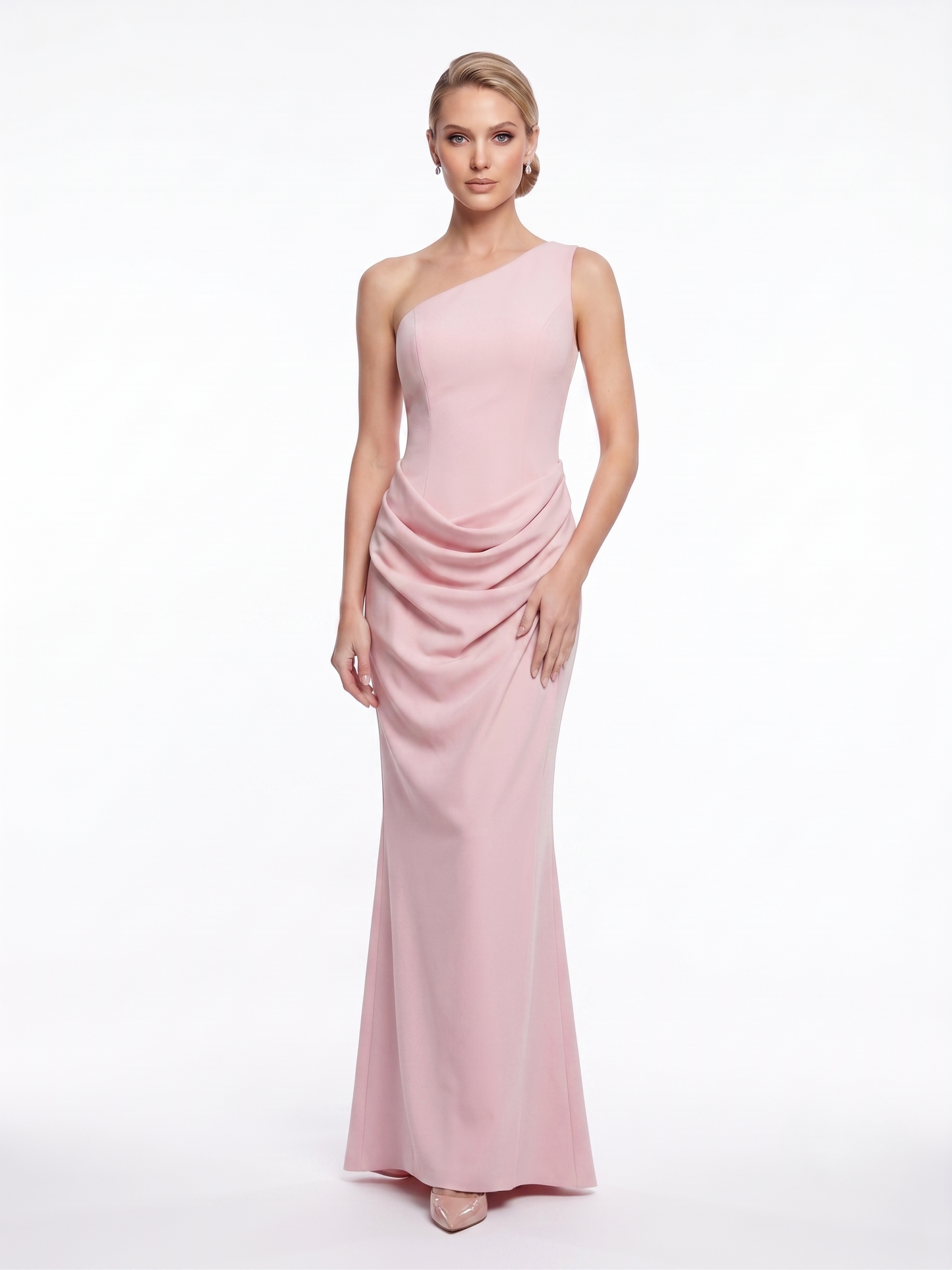 One-Shoulder Satinabendkleid mit Drapierung e387