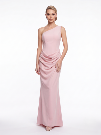 One-Shoulder Satinabendkleid mit Drapierung e387