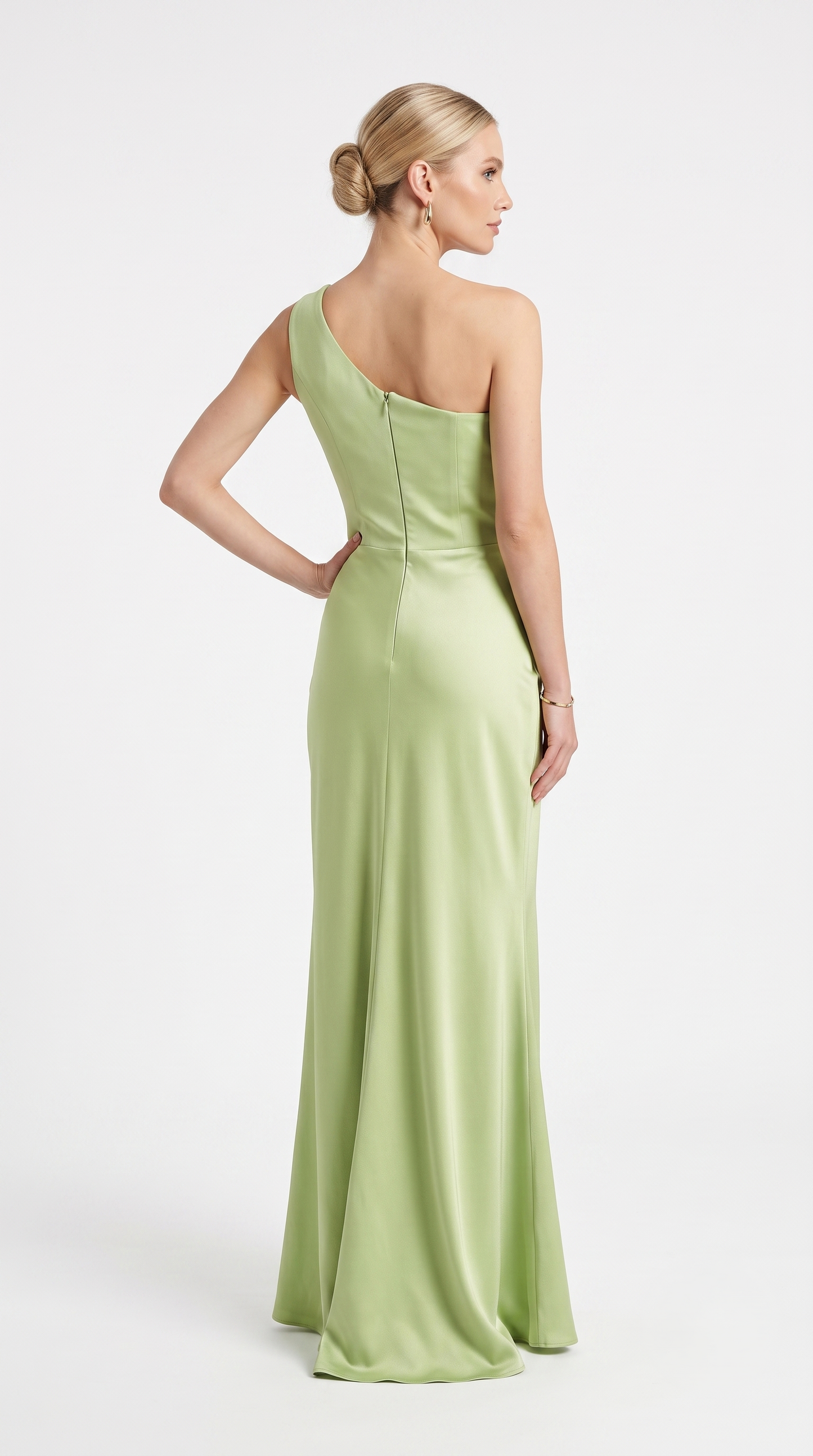 One-Shoulder Satinabendkleid mit Drapierung e387