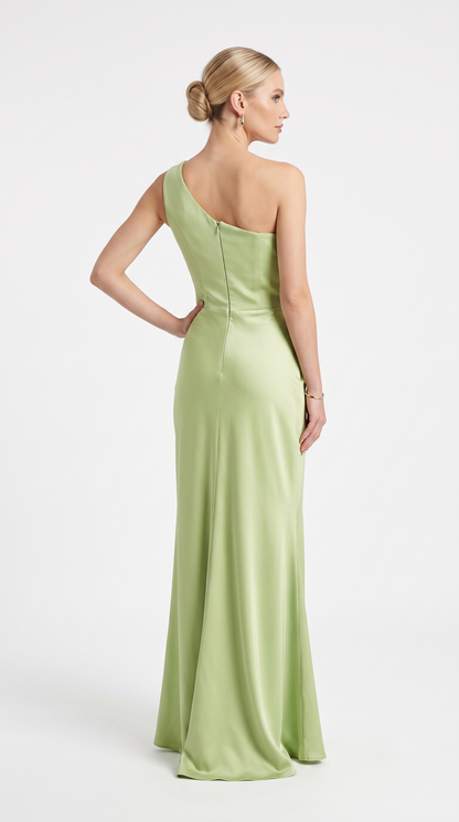 One-Shoulder Satinabendkleid mit Drapierung e387