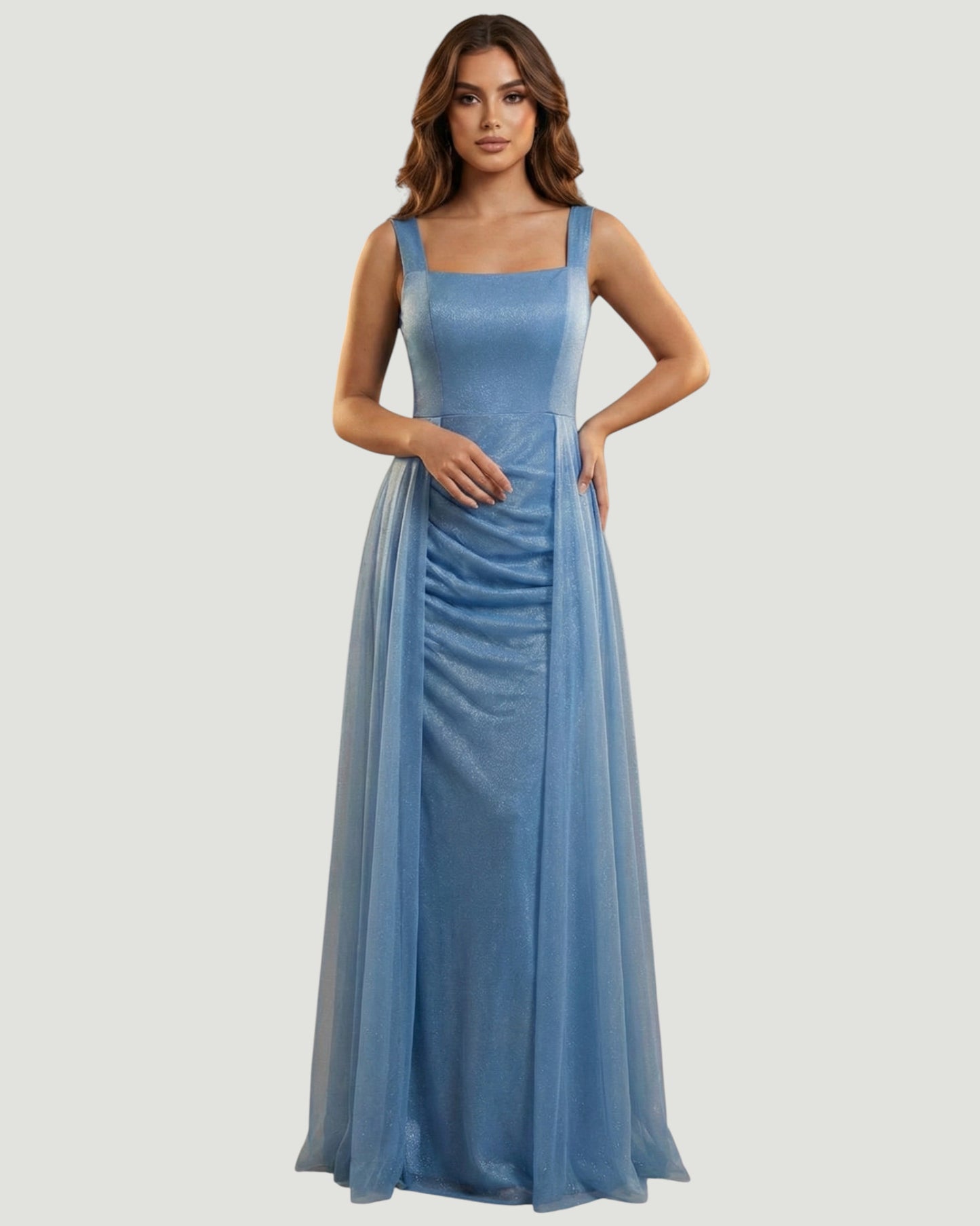 Schimmerndes Abendkleid mit Eckigem Ausschnitt - E295