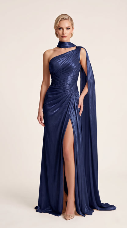 Asymmetrisches One-Shoulder Abendkleid in Champagner Beschreibung: e399