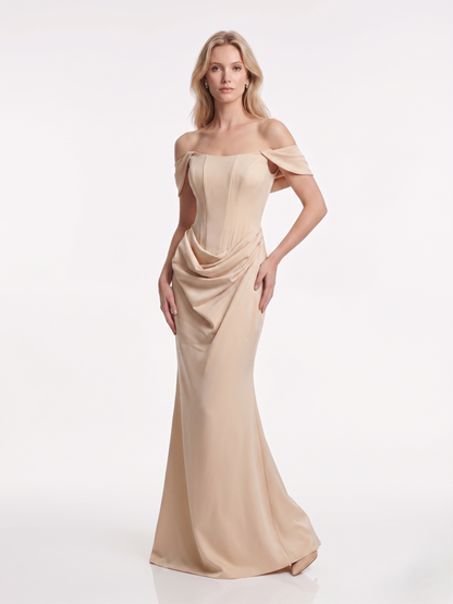 Schulterfreies Abendkleid mit Drapierung e385