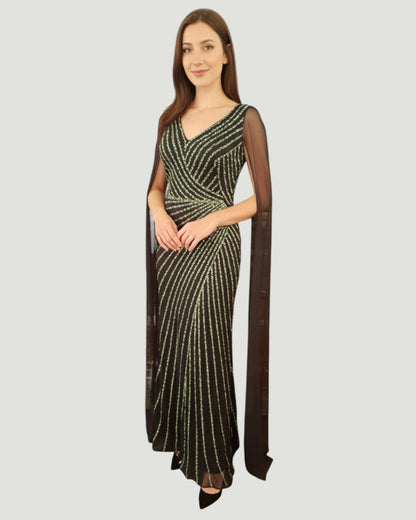 Pailletten-Abendkleid mit Cape-Ärmeln E307