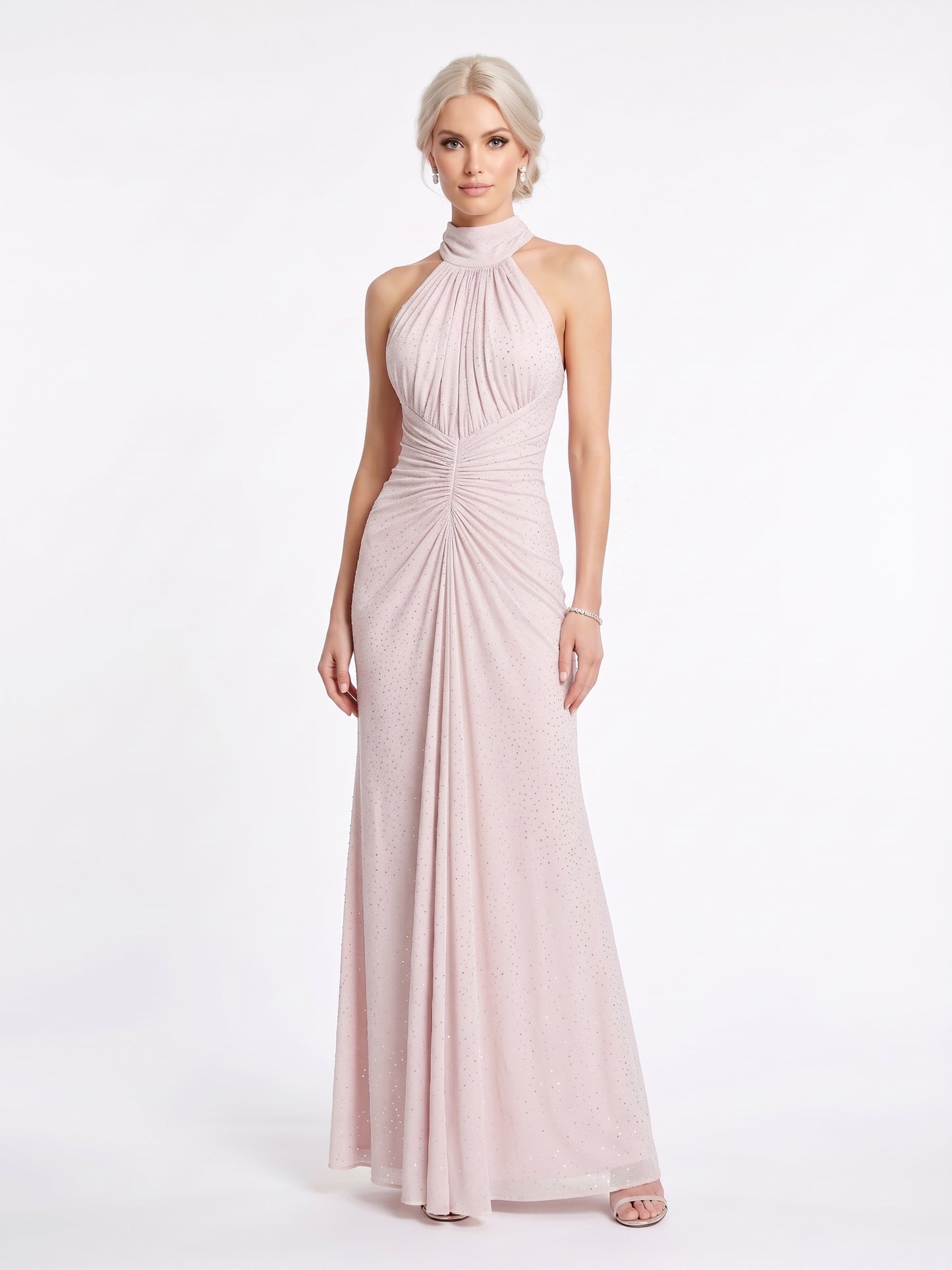 Elegantes Neckholder-Abendkleid mit Drapierung in Mintgrün Beschreibung: e410