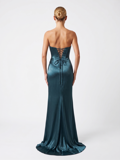 Metallic-Abendkleid mit Drapierung e391