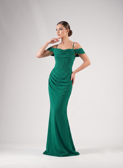 Schulterfreies Langes Abendkleid mit Korsett-Detail E350