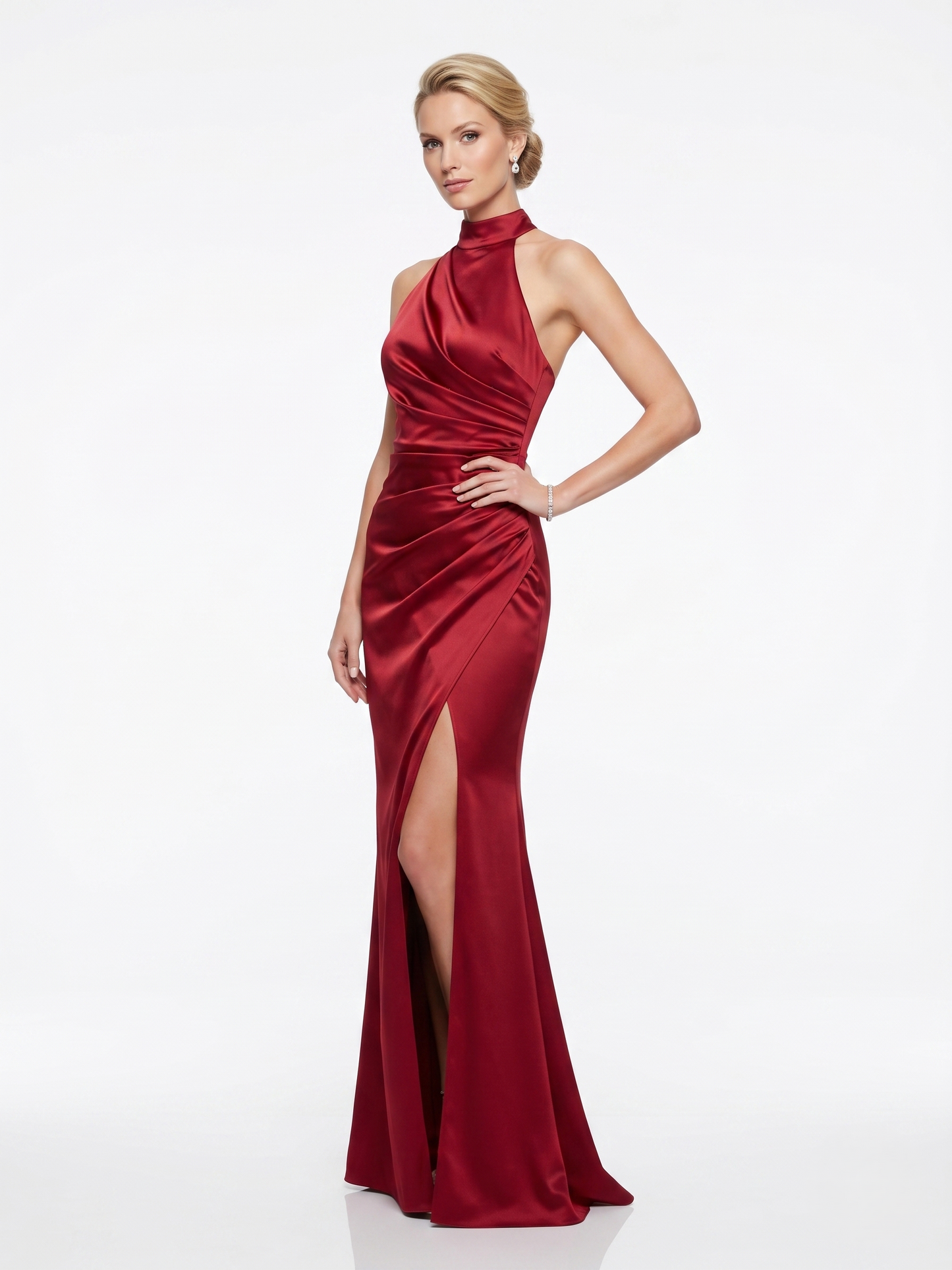 Drapiertes Satin-Kleid mit Neckholder - E277