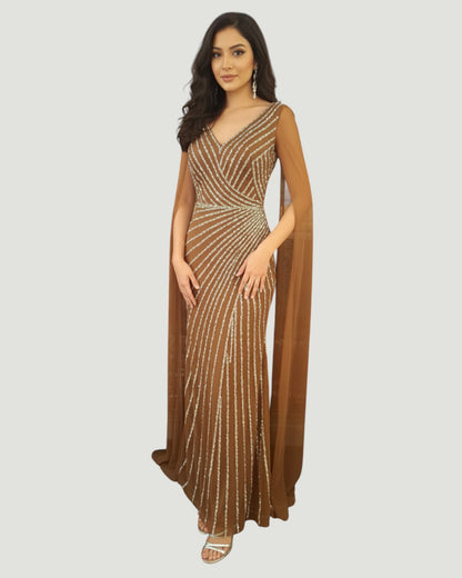 Pailletten-Abendkleid mit Cape-Ärmeln E307