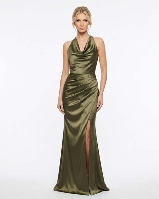 Satinabendkleid mit Wasserfallausschnitt   E383