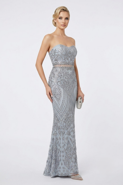 Trägerloses Spitzenabendkleid e380