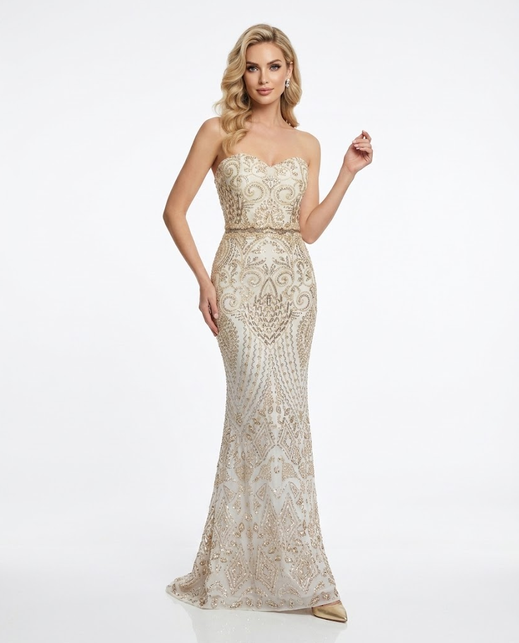 Trägerloses Spitzenabendkleid e380
