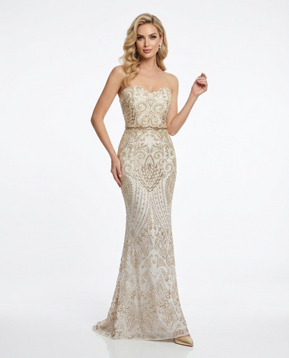 Trägerloses Spitzenabendkleid e380
