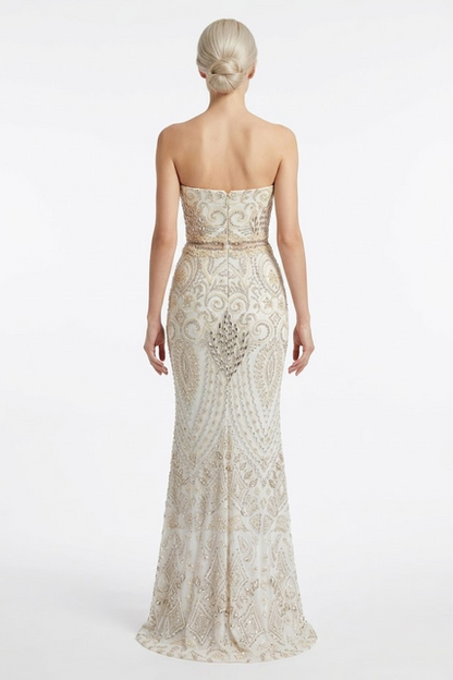 Trägerloses Spitzenabendkleid e380
