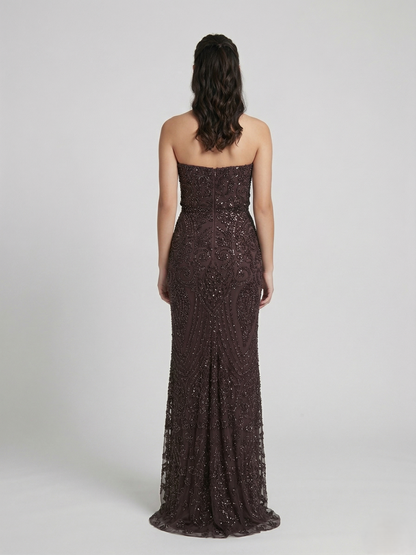 Trägerloses Spitzenabendkleid e380