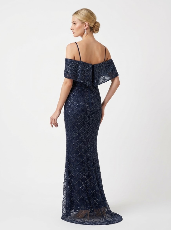 Schulterfreies Perlenabendkleid e390