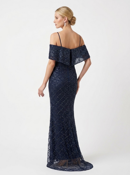 Schulterfreies Perlenabendkleid e390