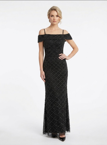Schulterfreies Perlenabendkleid e390